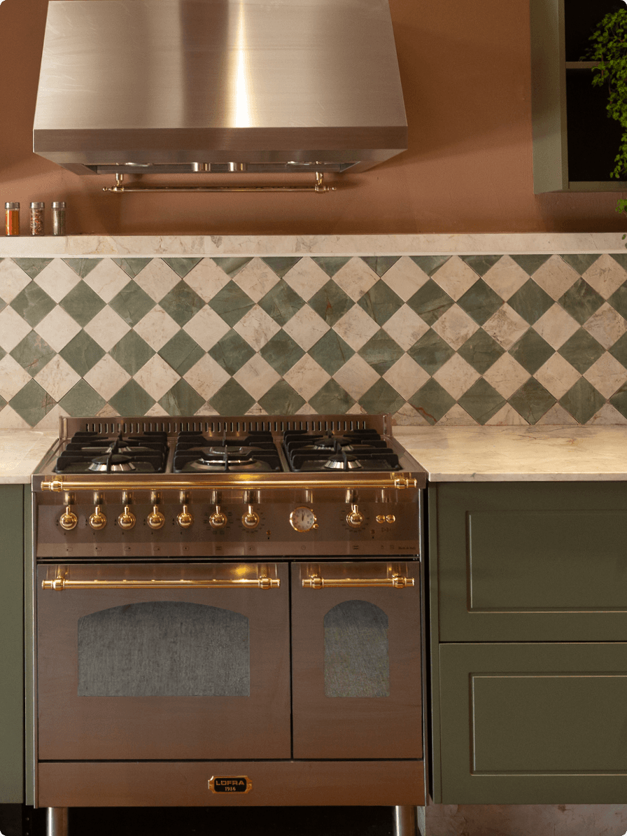 Fogão DolceVita em conjunto com Coifa Elica New Calabria