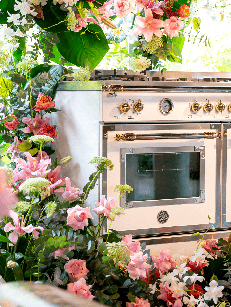 Detalhes do fogão Bertazzoni Heritage.